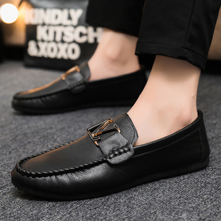 New Youth Round Head Driving Men's Slip-on Lefu Bean Small Leather Shoes Casual British Dress Sports Handmade