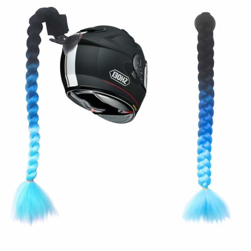 Casco de Motocicleta con Decoración de Peluca Colorida, Trenzas, Doble Cola de Caballo, Estilo Motero, con Ventosa, 60 cm