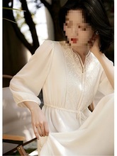 笑涵阁维多利亚仙女裙定位刺绣 轻薄飘逸乔其桑蚕丝连衣裙