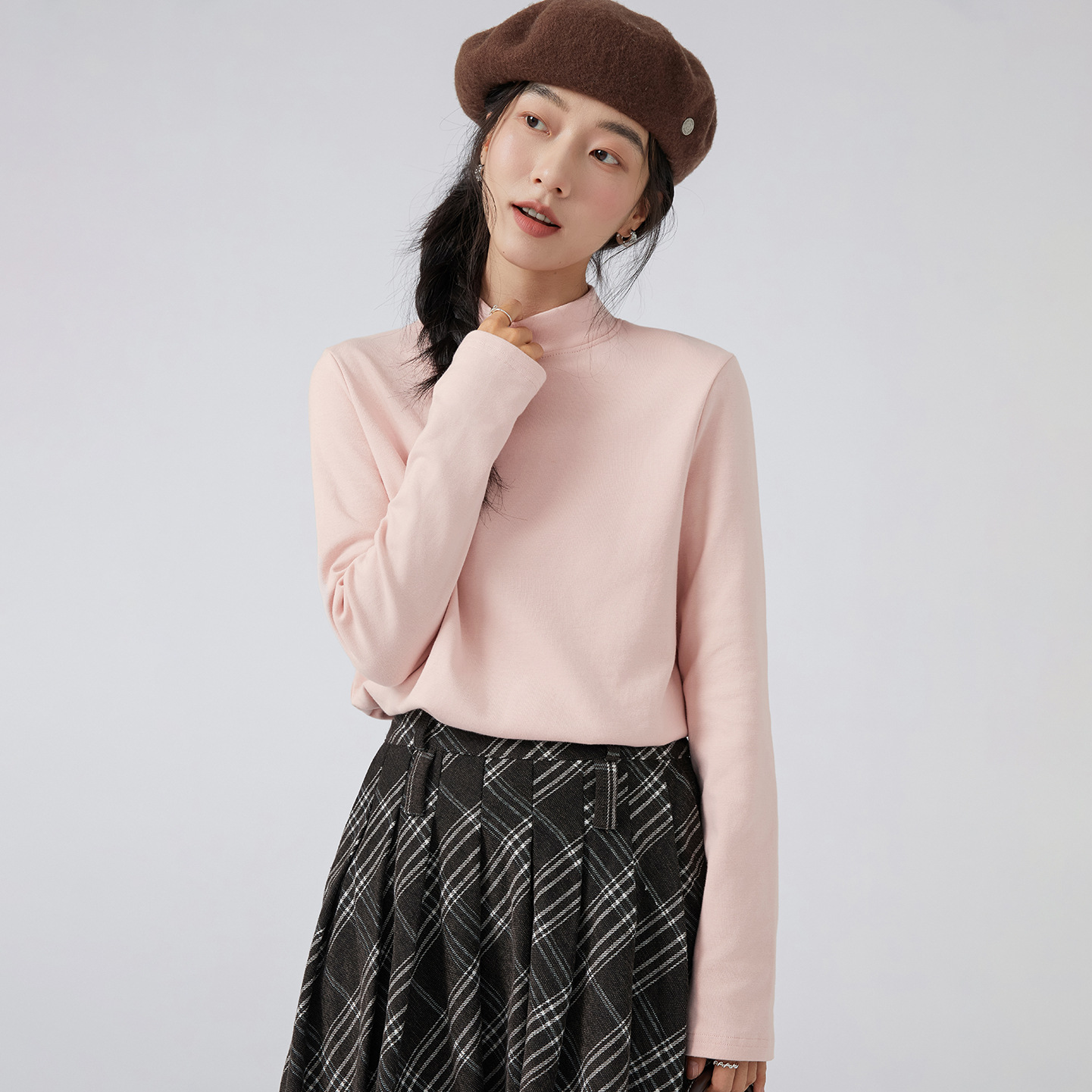 春秋冬季2025款女装时尚保暖内搭半高领套头T恤