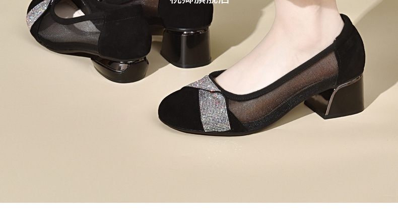 Giày sandal nữ da thật mũi tròn gót 4 cm đế mềm — Chiều cao gót 4 cm chi tiết 29