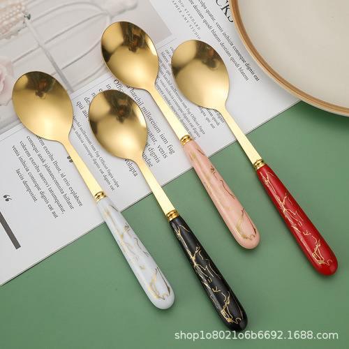 Manufacturer wholesale ins internet celebrity creative stainless steel spoon imitation ceramic handle household dessert soup rice spoon gift box set