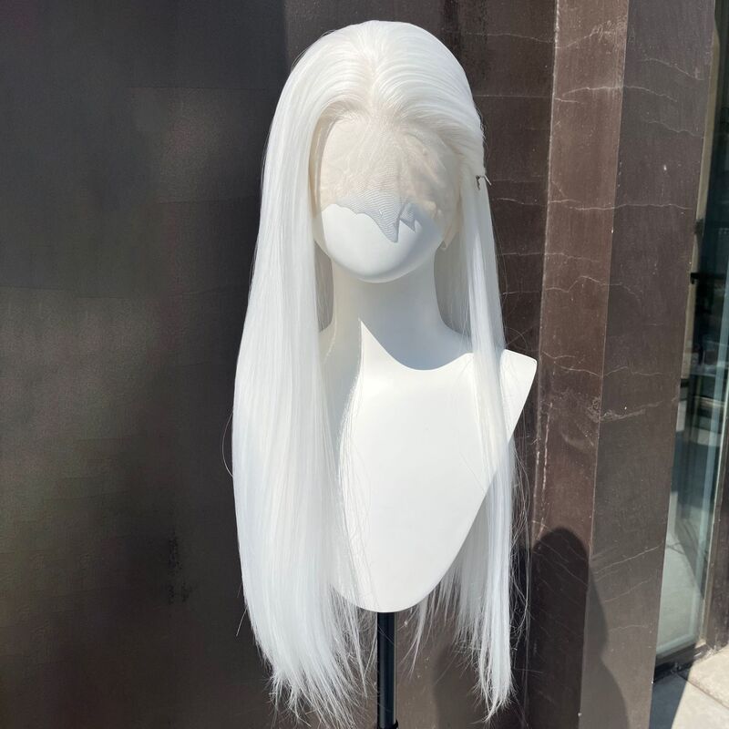 Pure White Cosplay Wig with Large Lace, Hand-Crocheted Ancient Costume Film and Television Headgear, Ancient Style Wig, Yue Lin Qi Ji Zuo Ci