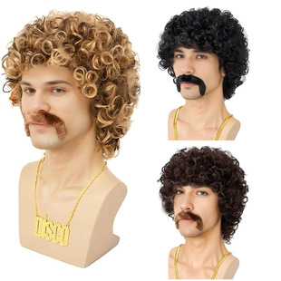 Halloween short curly hair European and American small roll high temperature silk headgear universal men's headgear