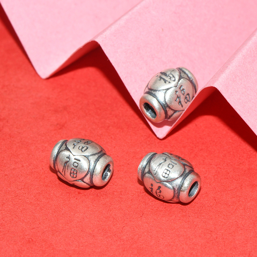 S99 Pure Silver Concave-Convex Spacer Beads with Six-Word Mantra, Loose Beads for DIY Handmade Beading, Stringing, and Barrel Bead Accessories