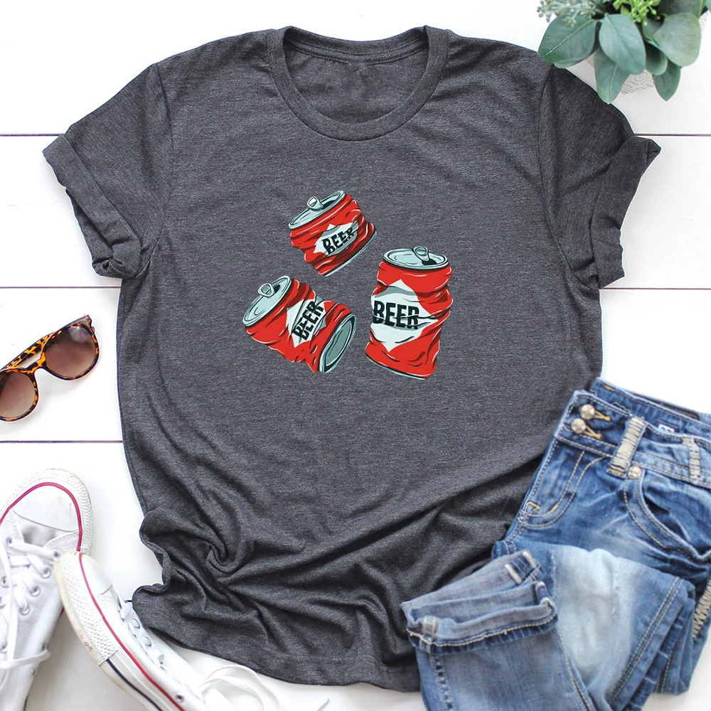 Футболка с пивным рисунком в виде банки пива, мужская и женская Свободная футболка с коротким рукавом