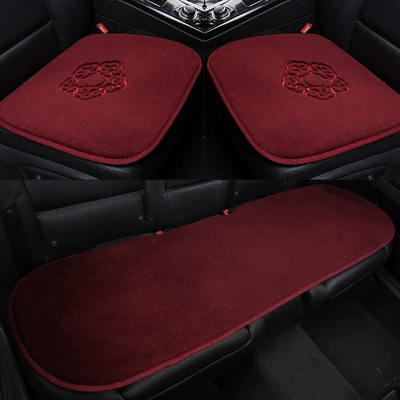 Car Cushion Winter Pure Wool No Backrest Three-piece Set Single-seat Thermal Short Plush Cashmere Shear Cushion (Wool pad) - rising-sun-and-xiangyun-three-piece-set-wine-red