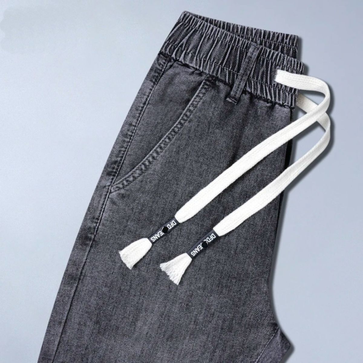 Men's Spring Summer Loose Casual Jeans With Drawstring Elastic Waist_voghion.com