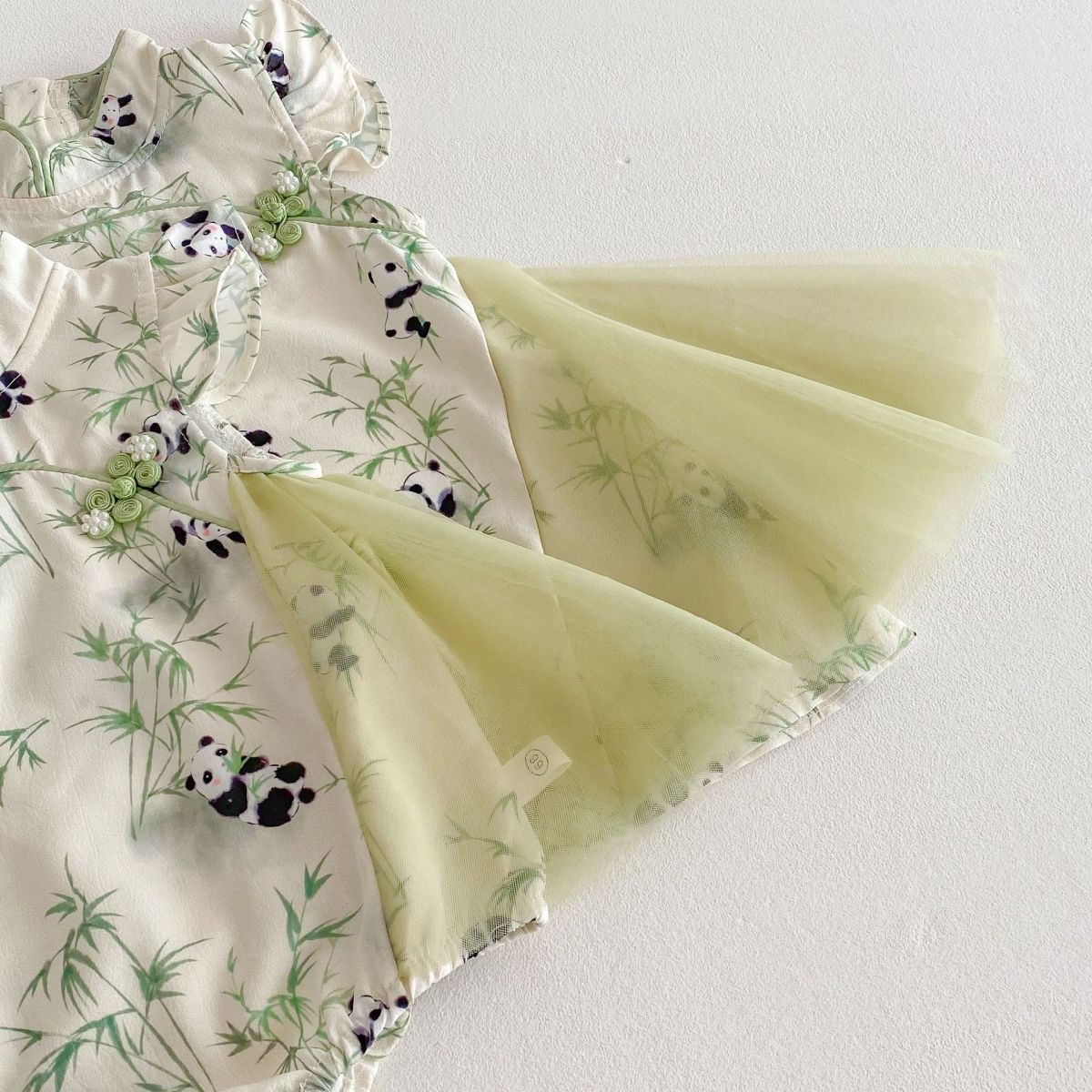 Pandillas de panda para bebés 0-5 años de edad, bebé de verano, mampara de estilo chino, vestido de moda para niñas de estilo occidental