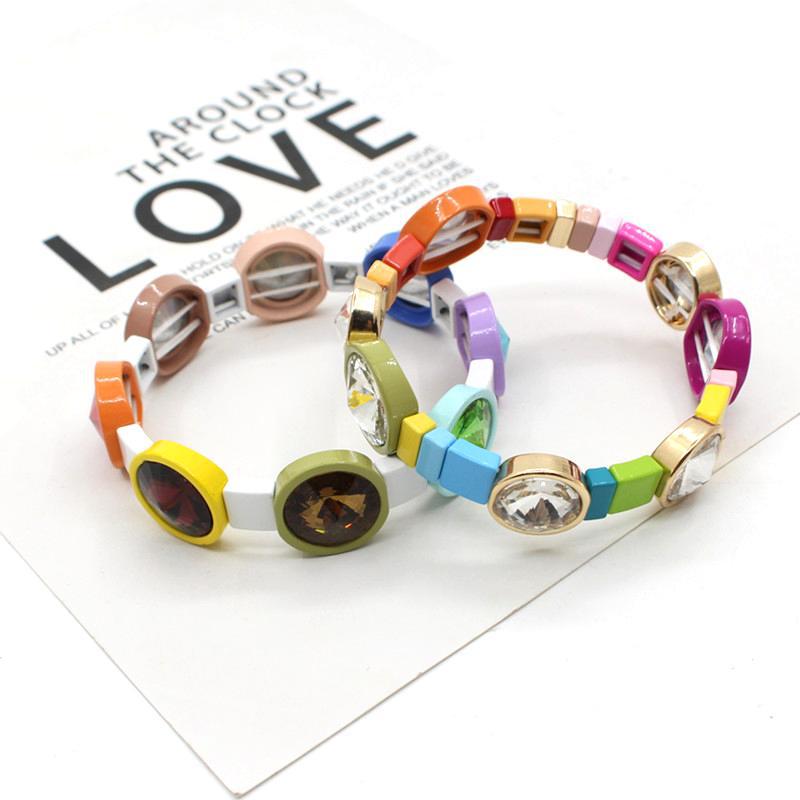 Round, Colorful Pattern 1 Piece Fashion Round Colorful Alloy Enamel Beaded Stoving Varnish Inlay Zircon Women's Bracelets