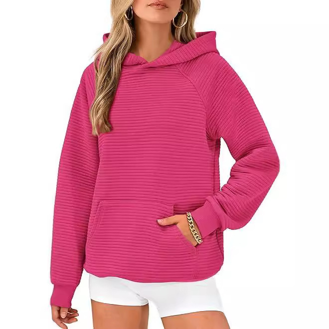 2024 Amazon Women's Oversized Hooded Sweatshirt Solid Color Fashion Long Sleeve Pullover Autumn Clothes with Pockets