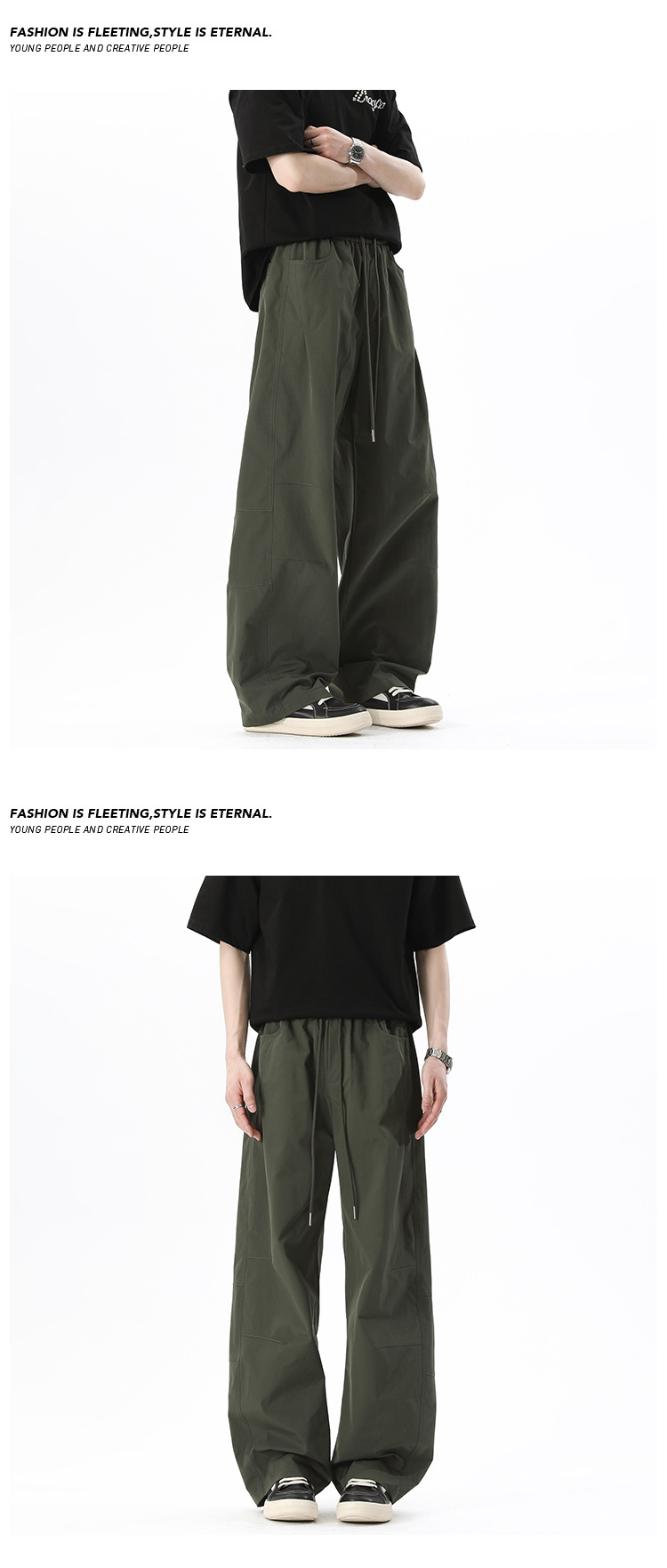 Casual Cargo Trousers With Drawstring For Men And Women, Pleated_voghion.com