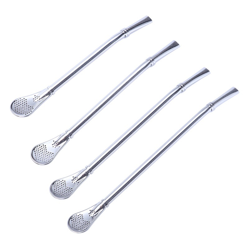 304 cuchara de paja de acero inoxidable creativo de doble uso café bebida mezcla cuchara jugo leche té filtro cuchara de paja