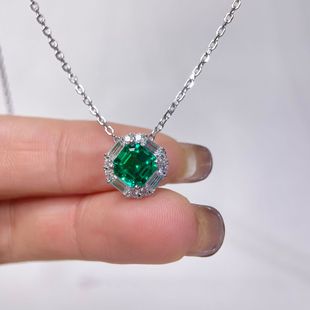 2 Carat Colombian Emerald Cultured Gemstone Necklace Asscher Cut Sugar Cube Collarbone Chain Diamond 2025 New Model