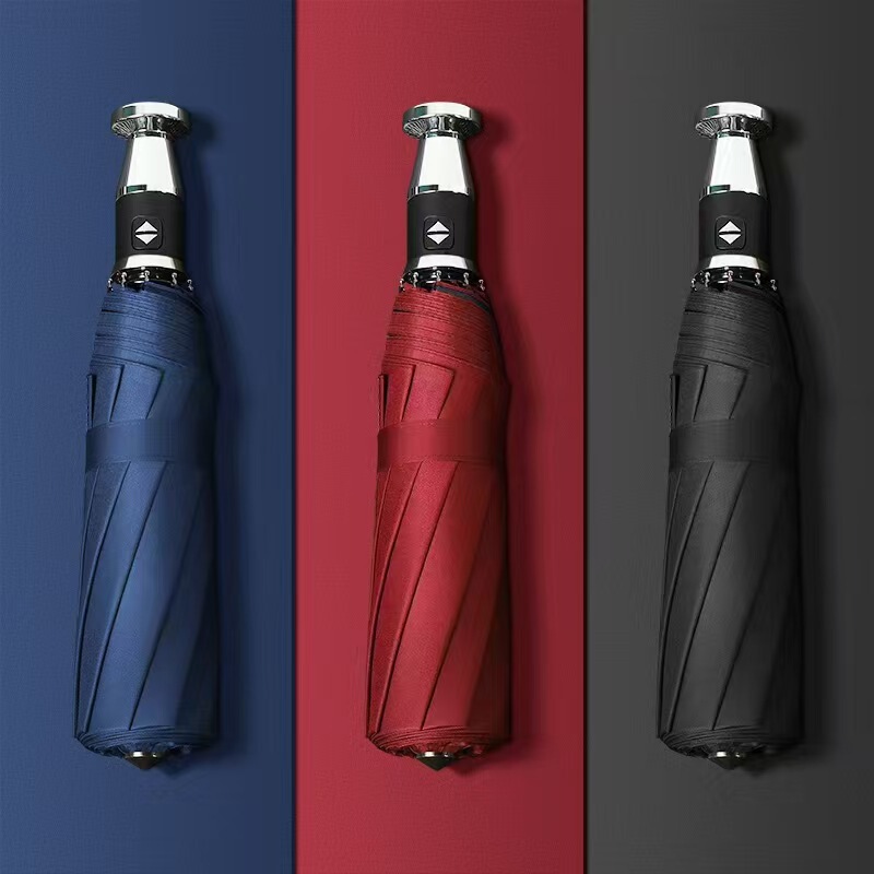 Ten-bone automatic folding car umbrella for men, automatic black-coated sun protection, dual-use for sun and rain, can be printed with logo Ten-bone automatic folding car umbrella for men, automatic black-coated sun protection, dual-use for sun and rain, can be printed with logo