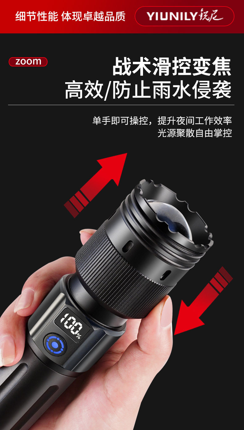 6 New High-Intensity Flashlights, Ultra-Bright, Large-Capacity, Military-Grade, High-Power, Rechargeable, Outdoor, Small and Portable