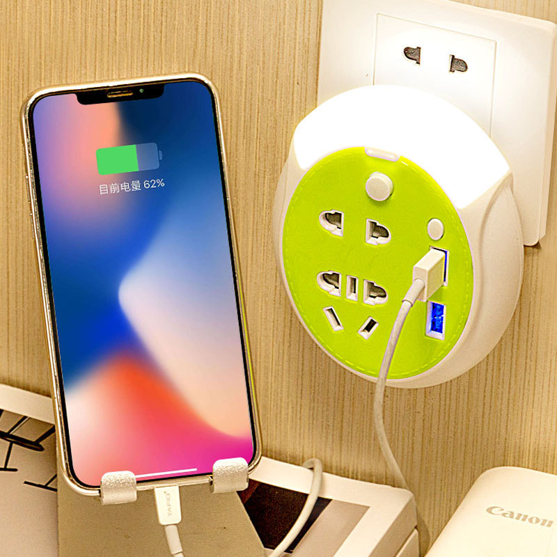 鼎祥创意转换器夜灯插座USB插排接线板转换器插头床头灯
