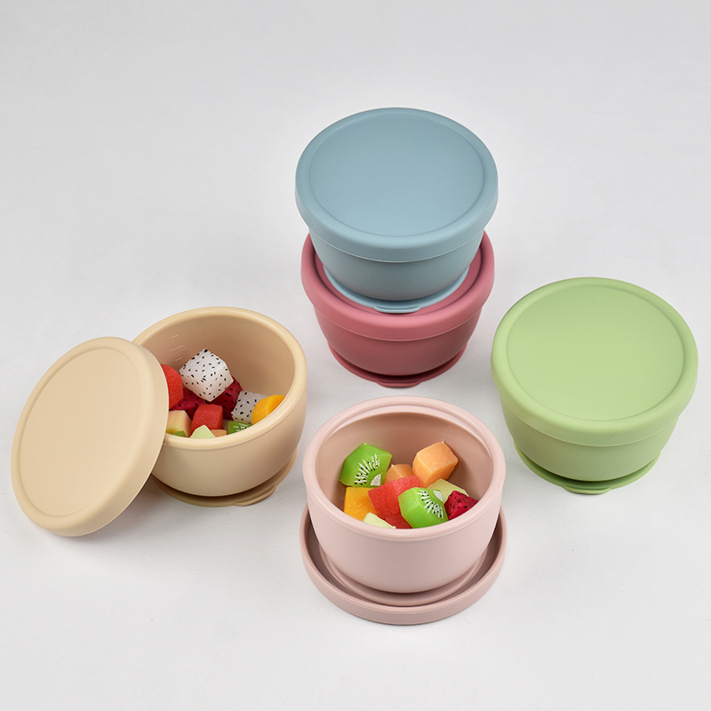 New Silicone Food Supplement Bowl Food-Grade Anti-Fall Sealed Suction Cup Bowl Japanese-Style Microwave Heating Storage Box Crisper Box