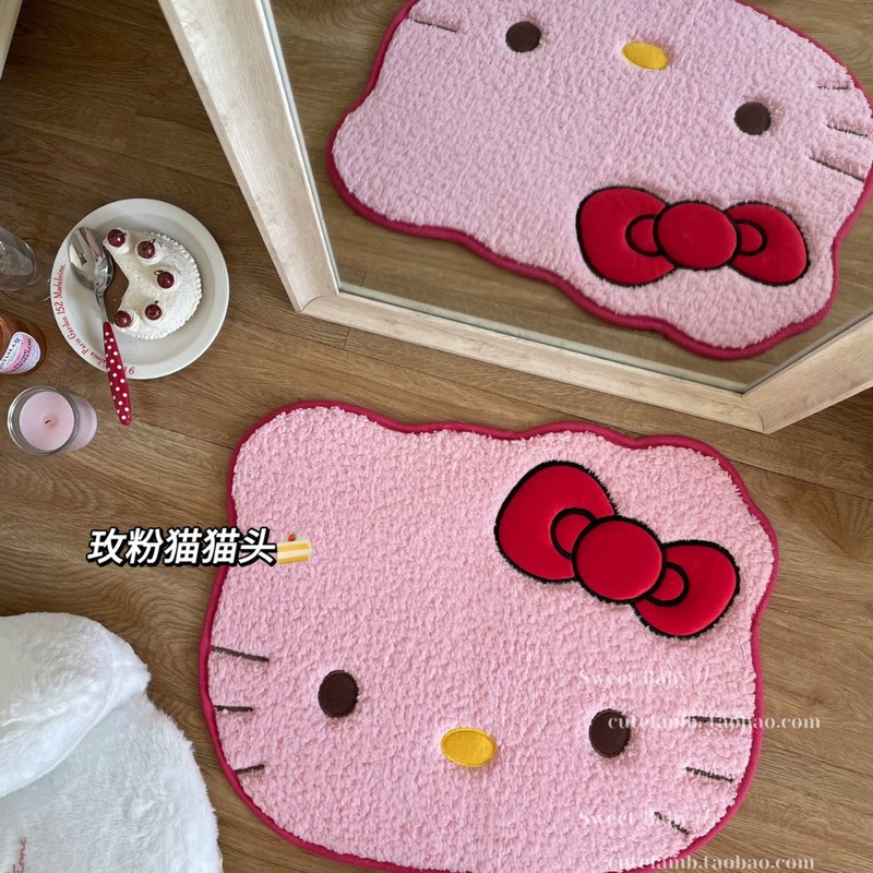 跨境代发可爱KT猫装饰毯加厚仿羊绒少女心房间装饰毯浴室吸水垫|undefined