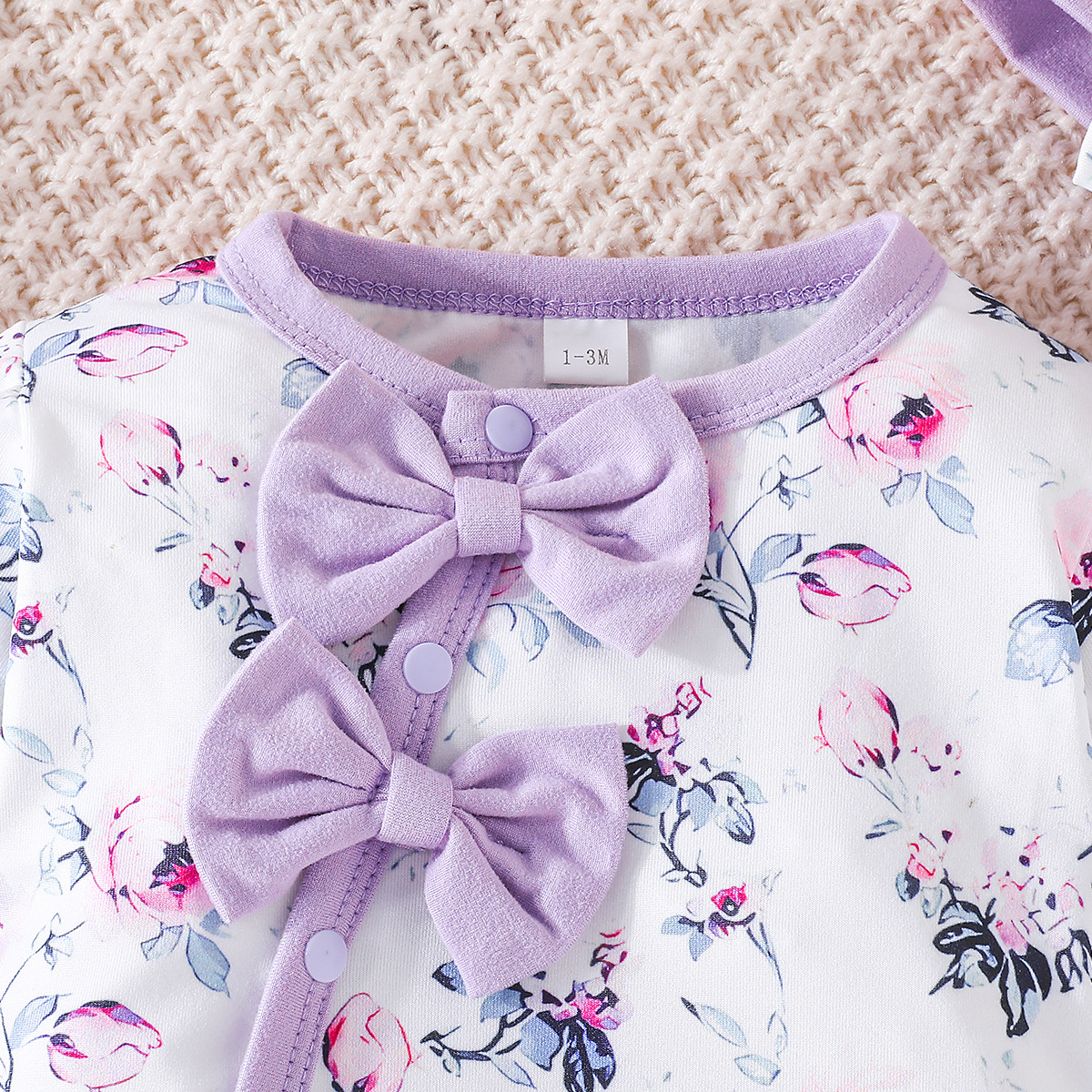 2024 Primavera e Autunno Nuovo Fiocco Manica Lunga Fiore Stampato Tuta + Cappello Due Pezzi Set_voghion.com