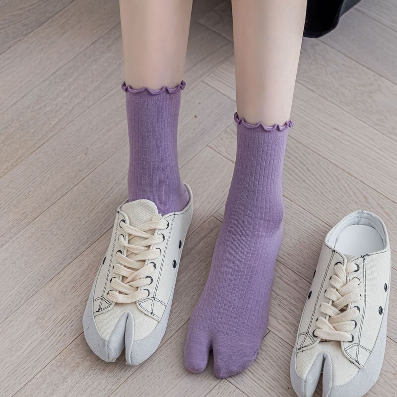 Two Toe Socks for Children Thin Japanese Style Sweet Curl Stockings ins Distinctive Solid Color Toe Cotton Socks Creative Clog Style