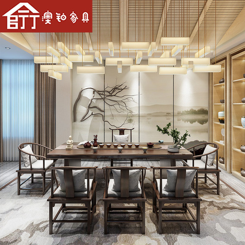 Aubo new Chinese style solid wood tea table complete set of home reception tea table office reception negotiation tea table and chair combination