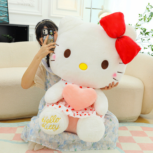 New Cartoon Heart Hello KT Cat Plush Toy Doll Girl Heart Bow Cat Pillow as a Gift for Girlfriend