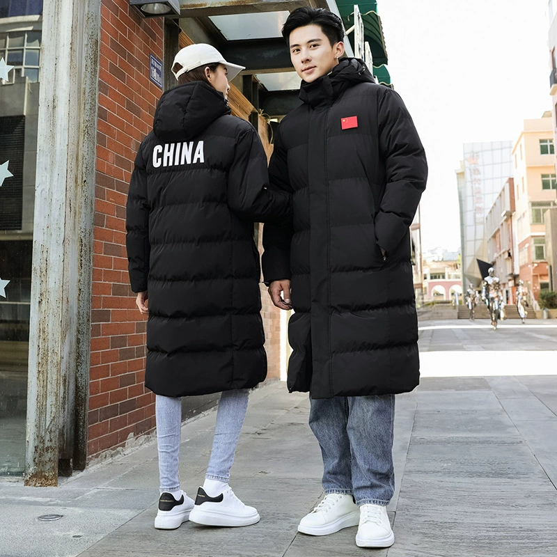 Зимняя спортивная куртка для студентов, длинное пальто выше колена для плавательной академии, утепленная куртка из хлопка для китайской команды, на заказ
