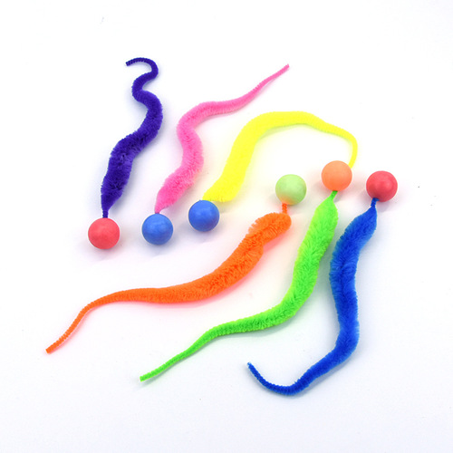 Amazon's new product pet cat toys solid color bouncy ball caterpillar funny cat stick cat interactive toys supplies