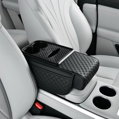 Multifunctional Car Armrest Box Pad Booster Pad Car Center Armrest Tissue Box Storage Bag Water Cup Holder All-In-One (Armrest box pad) - black