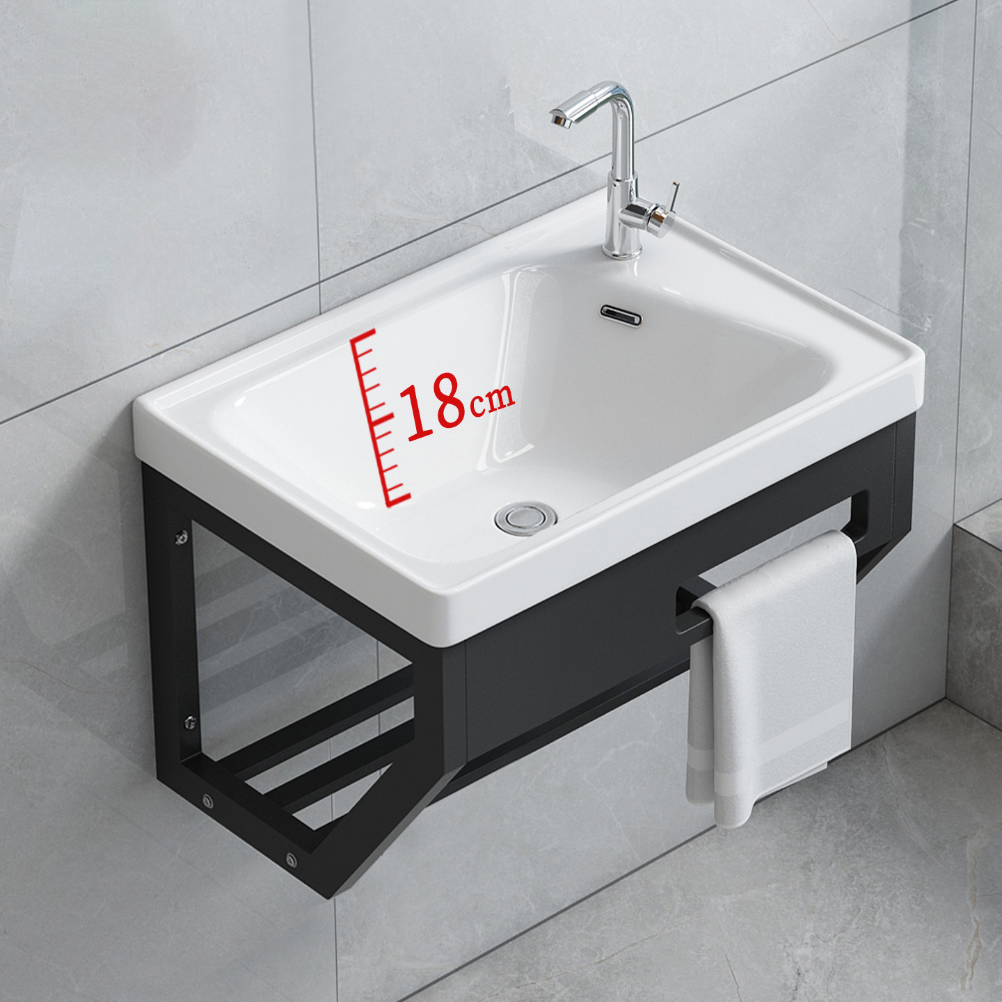 Wall-Mounted Washbasin Bathroom Washbasin Ceramic Integrated Deep Washbasin Thickened Stainless Steel Bracket Waterproof