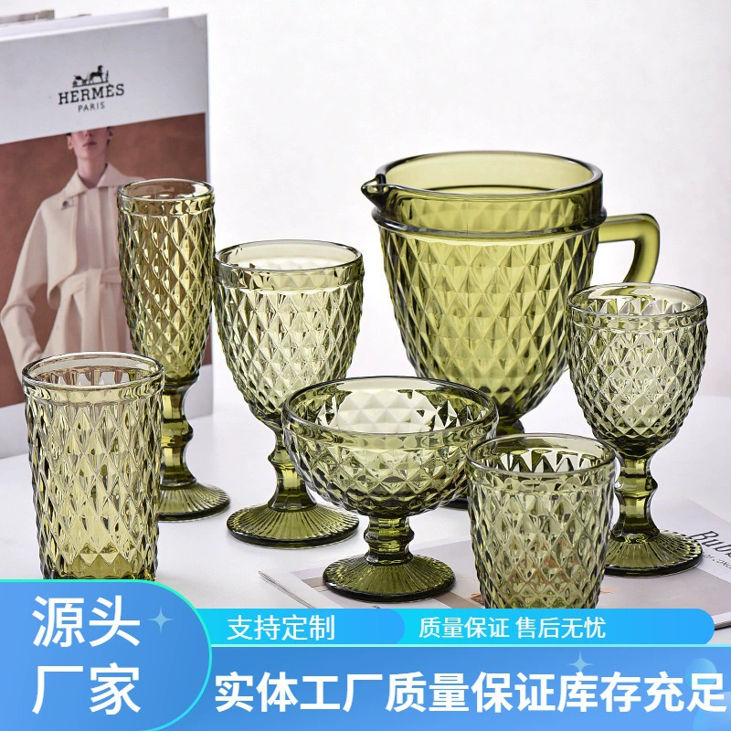 Кубок мороженого Десерт высокий стеклянный бокал для вина ретро европейский цвет рельеф креативное стекло оптом