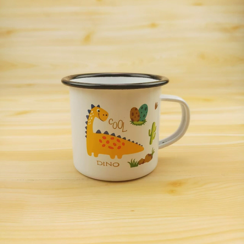 Enamel dinosaur cup children's pattern optional with lid large capacity thickened water cup cartoon cup beautiful mug