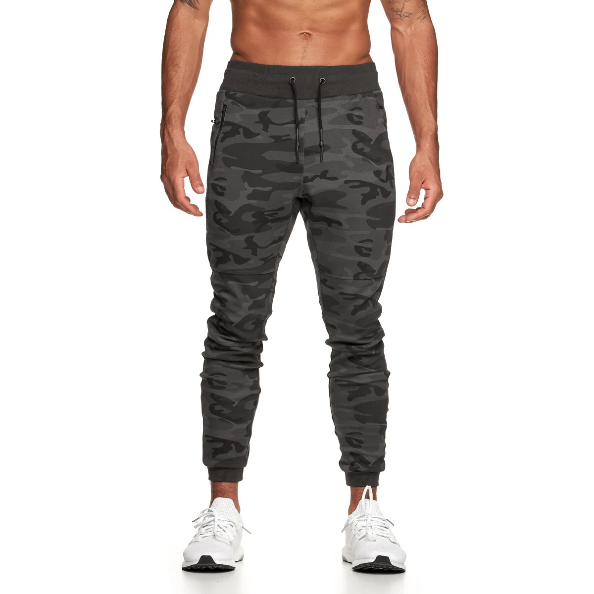 2022 de moda de estilo europeo y americano de los hombres de los deportes de los pantalones casuales de camuflaje de entrenamiento muscular de fitness slim fit tobillo-atado Pantalones
