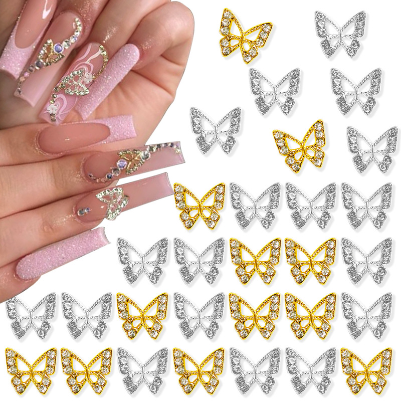 Cross-border butterfly nail jewelry alloy diamond three-dimensional hollow butterfly nail decoration metal accessories wholesale Cross-border butterfly nail jewelry alloy diamond three-dimensional hollow butterfly nail decoration metal accessories wholesale