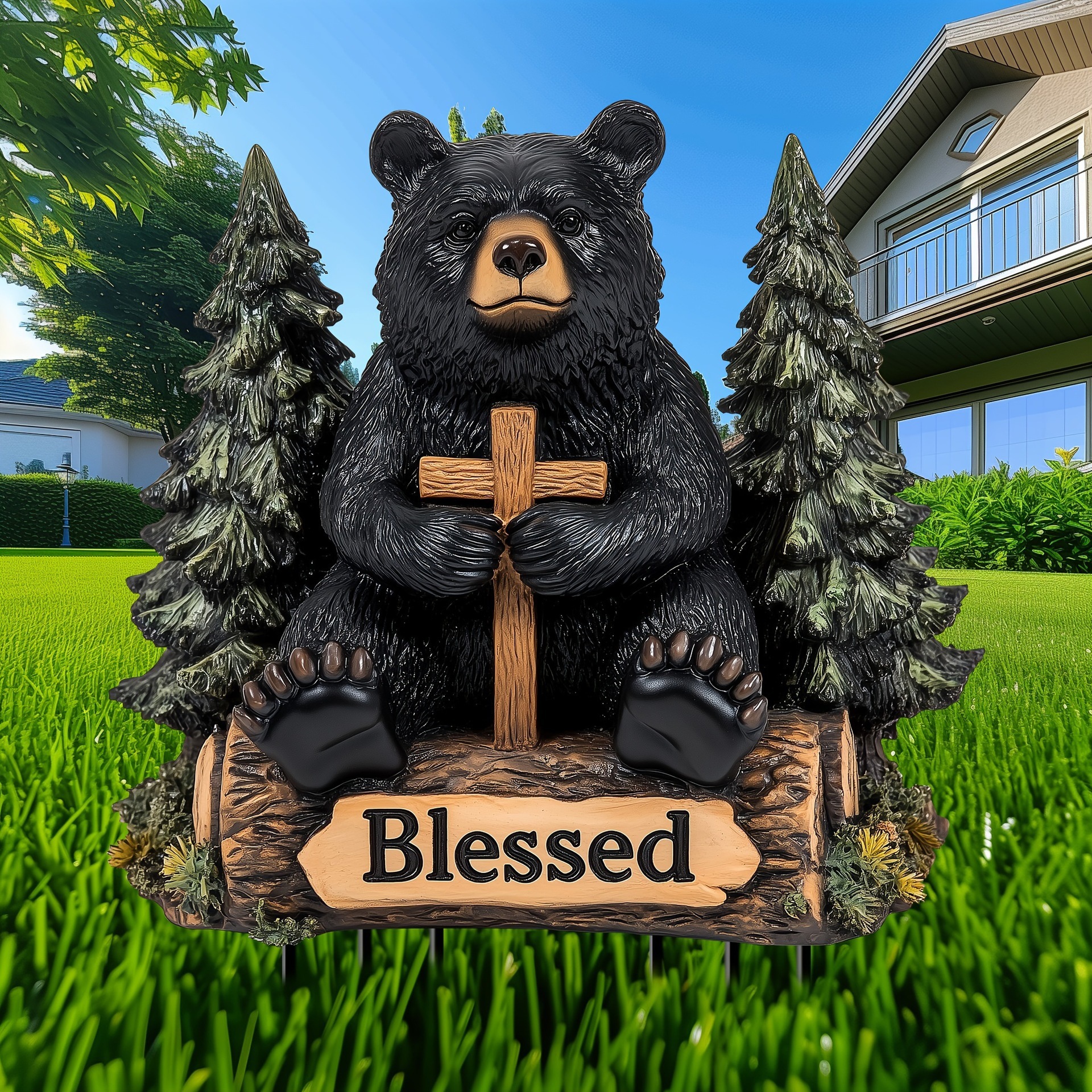 Charming Black Bear Garden Stake Acrylic Flower Pot Decor For Lawn_voghion.com