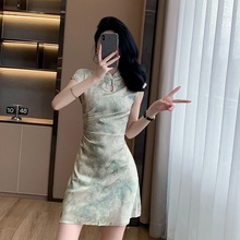 改良旗袍2025夏季新款女国风复古修身显瘦气质连衣裙气质收腰短裙
