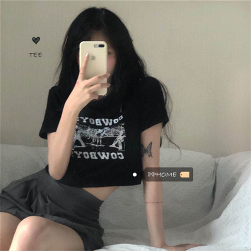 Summer Women's Clothing 2025 New Loose Navel-Baring Short-Sleeved T-Shirt for Women Sweet and Cool Sexy Short Tops for Women Ins Trend