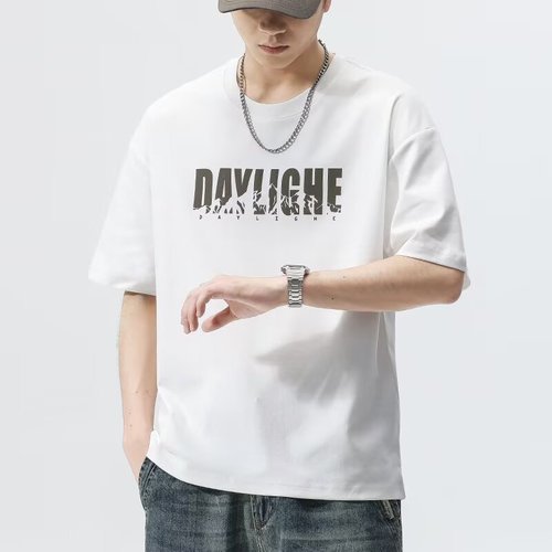 Men's Summer Short Sleeve T-Shirt with Ins Trend Letter Print, Crew Neck, Sporty Casual Loose Half Sleeve Top