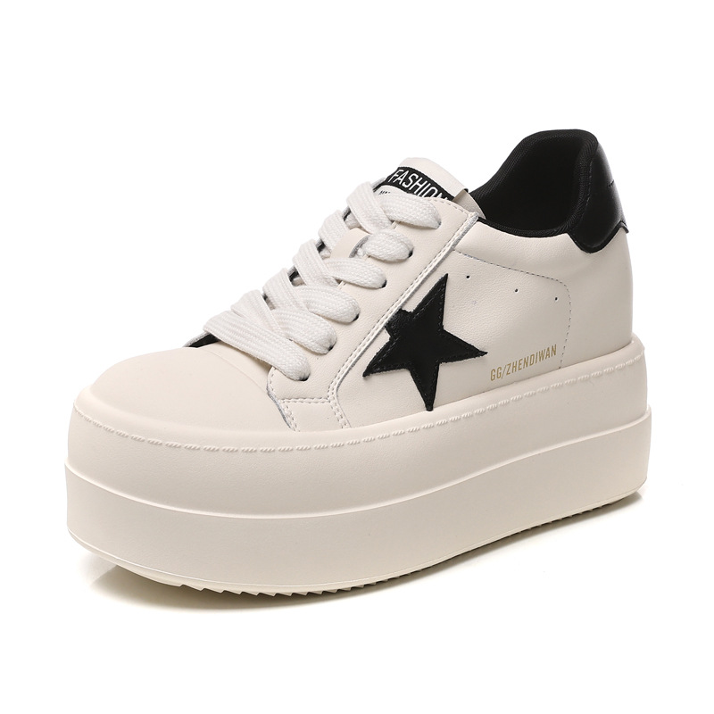 Giày sneaker nữ chunky đế dày tăng chiều cao, form thể thao mùa xuân — Màu đỏ be