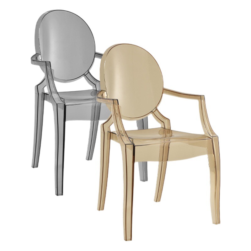 Silla de comedor para el hogar acrílica simple moderna, cafetería de celebridades de Internet, silla de comedor con apoyabrazos fantasma del diablo, silla de negociación con respaldo