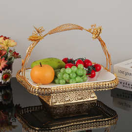 创意现代金属果盘酒店KTV客厅家用零食小吃篮欧式轻奢高档水果盘