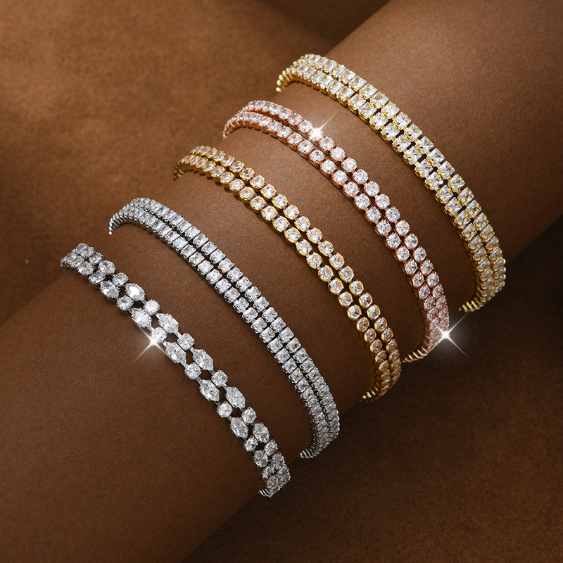 French-Style Exquisite Double-Row Zircon Bracelet, 18K Real Gold Electroplated, Niche Retro High-End Fashion Tennis Bracelet for Women French-Style Exquisite Double-Row Zircon Bracelet, 18K Real Gold Electroplated, Niche Retro High-End Fashion Tennis Bracelet for Women