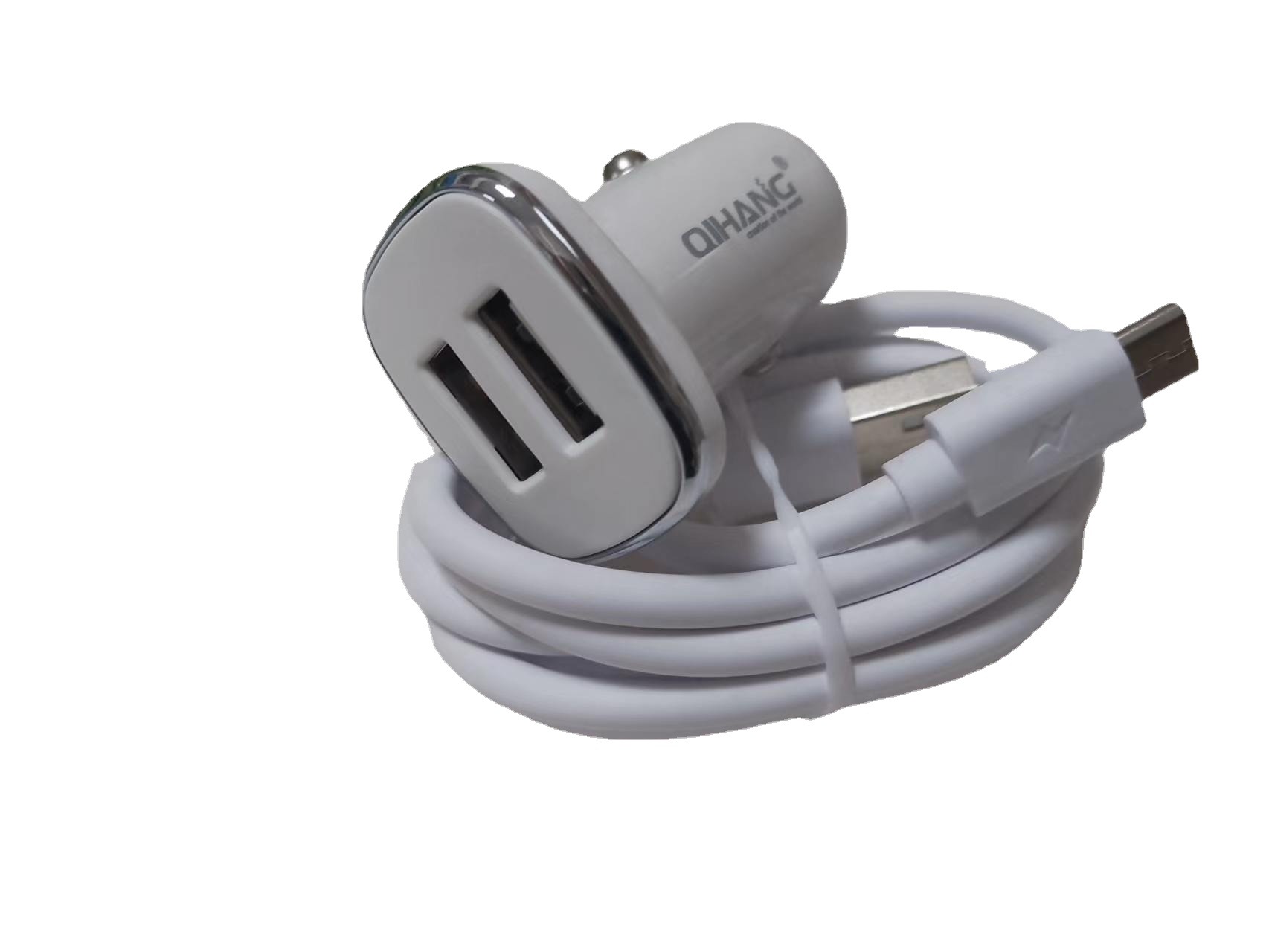 QIHANG 跨境爆款汽车用品双USB口闪充2.4A带数据线车载充电头套装