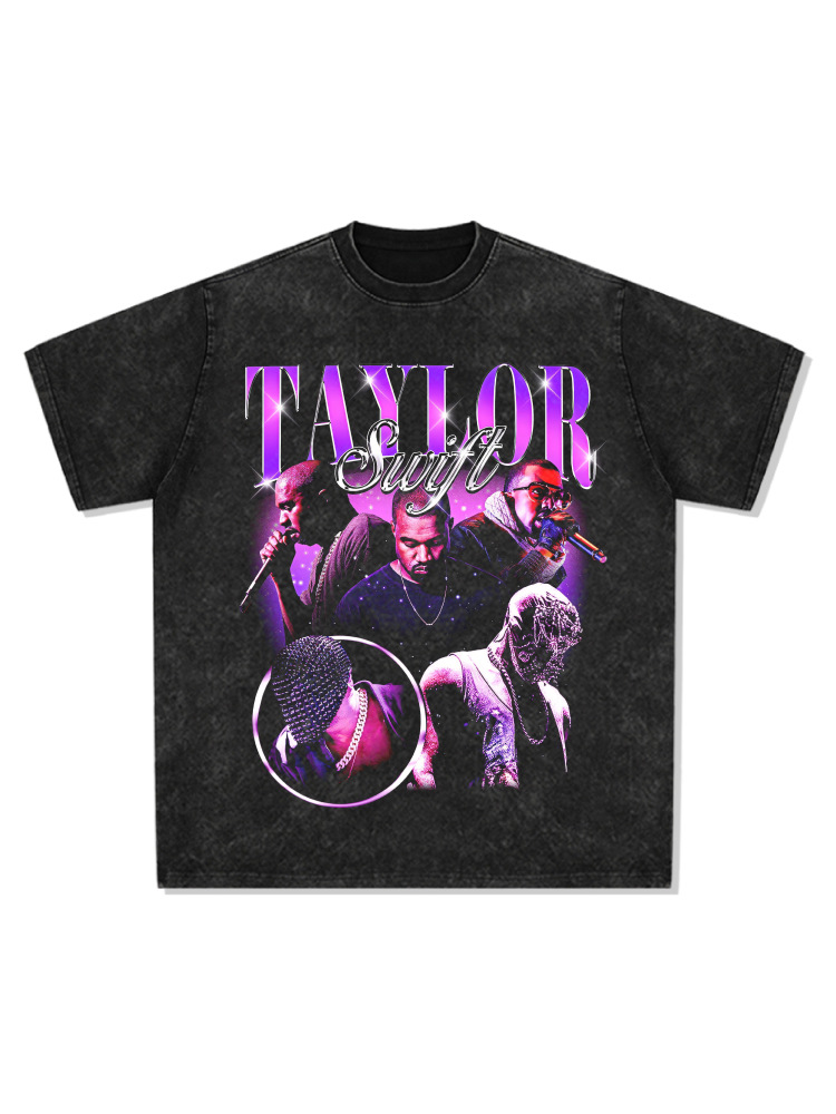 Retro KANYE WEST Spoof KANYE taylor Camiseta de manga corta suelta de algodón pesado