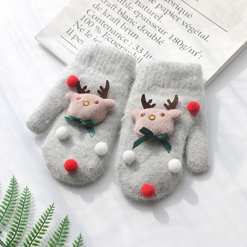 新しい秋冬のクリスマスの手袋の女性の厚い保温の毛糸の手袋の屋外の子供のかわいいニットの指の手袋|undefined