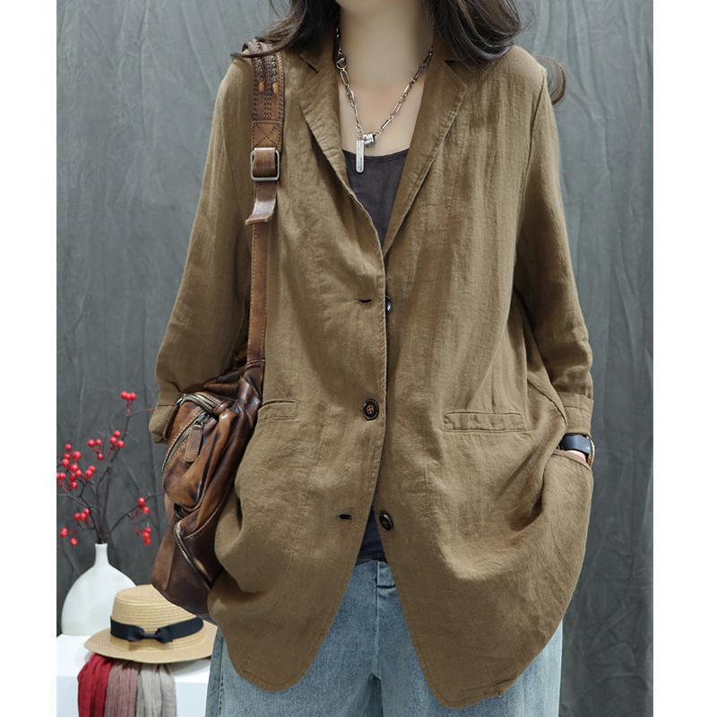 Export High-End Women's Cotton and Linen Solid Color Retro Loose Stylish Casual Versatile Long-Sleeve Blazer