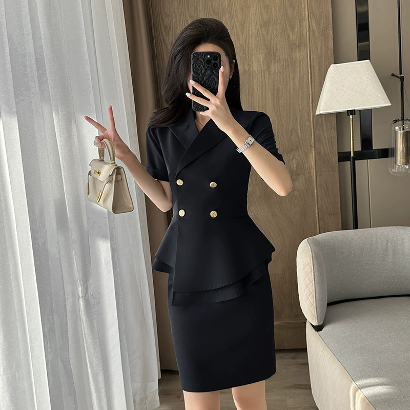 Профессиональный костюм с короткими рукавами Женский костюм 2025 новый летний темперамент высокого уровня ювелирные изделия передний офис рабочая одежда менеджера