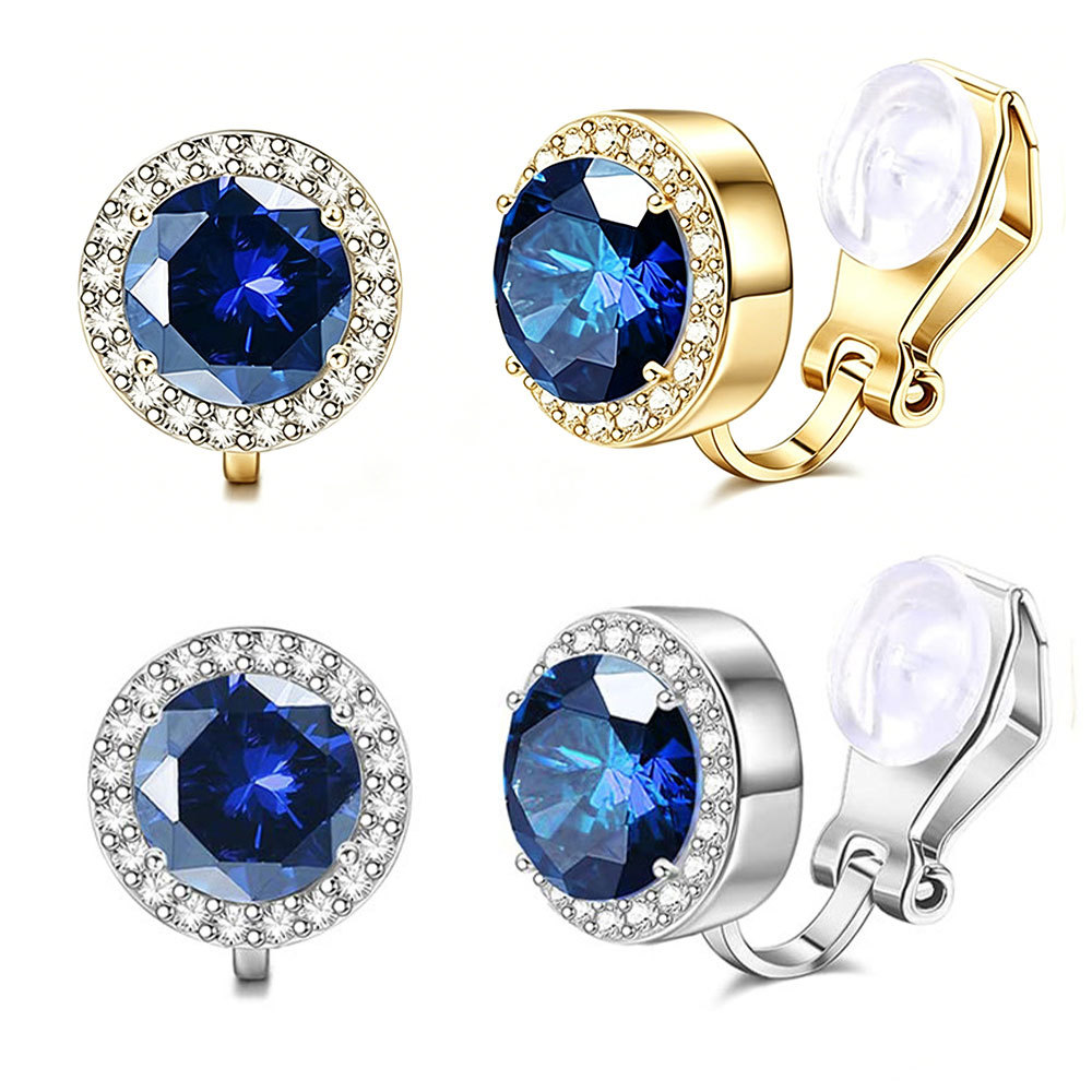 European and American cross-border blue rhinestone ear clips for women, painless ear clips, zinc alloy, personalized, simple and elegant, non-pierced ear accessories