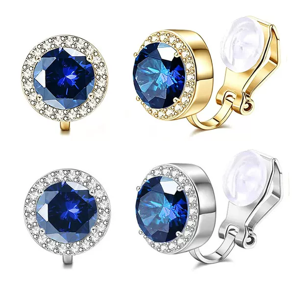 European and American cross-border blue rhinestone ear clips for women, painless ear clips, zinc alloy, personalized, simple and elegant, non-pierced ear accessories